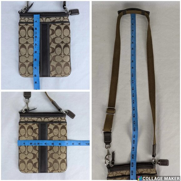 Vintage Coach Small Crossbody Bag Tan Logo Printed Canvas Brown Leather Accents - Picture 12 of 12